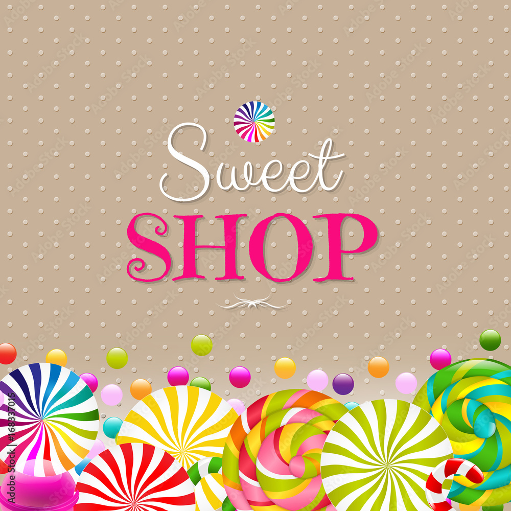 Sweet Shop Card With Color Lollypop Border