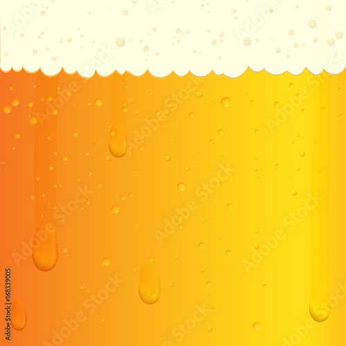 Illustration of a beer texture with bubbles and foam. Glass with a cold beer. Vector