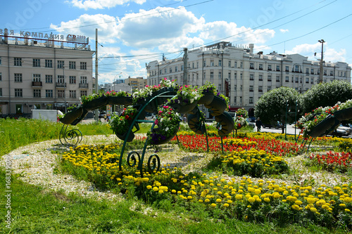 Tablou pe pânză Ekaterinburg, Russia - July 12, 2017: Flower bed in the street in the center of