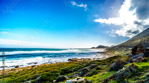 The Atlantic coast along the road to Chapman's Peak at the Slangkop Lighthouse near the village of Het Kommetjie in the Cape Peninsula of South Africa