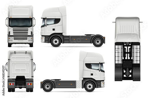 White truck vector template for car branding and advertising. Lorry set on white background. All layers and groups well organized for easy editing and recolor. View from side, front, back, top.