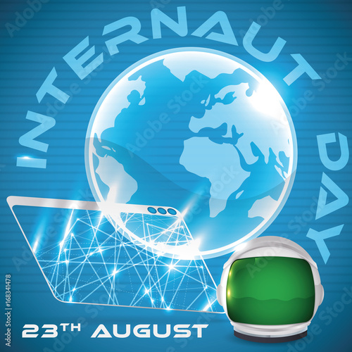 Browser Projecting a Globe and Astronaut Helmet for Internaut Day, Vector Illustration photo