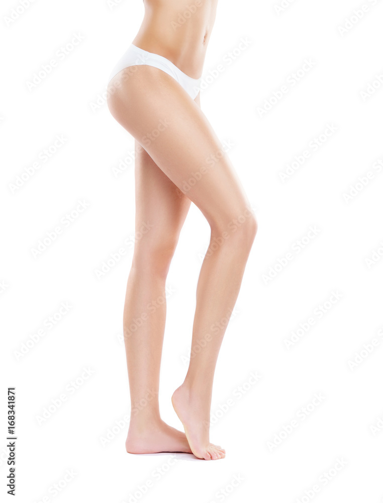 Sporty and sexy female body isolated on white. Liposuction, nutrition, weight loss concept. Sporty and sexy female body isolated on white. Liposuction, nutrition, weight loss concept.