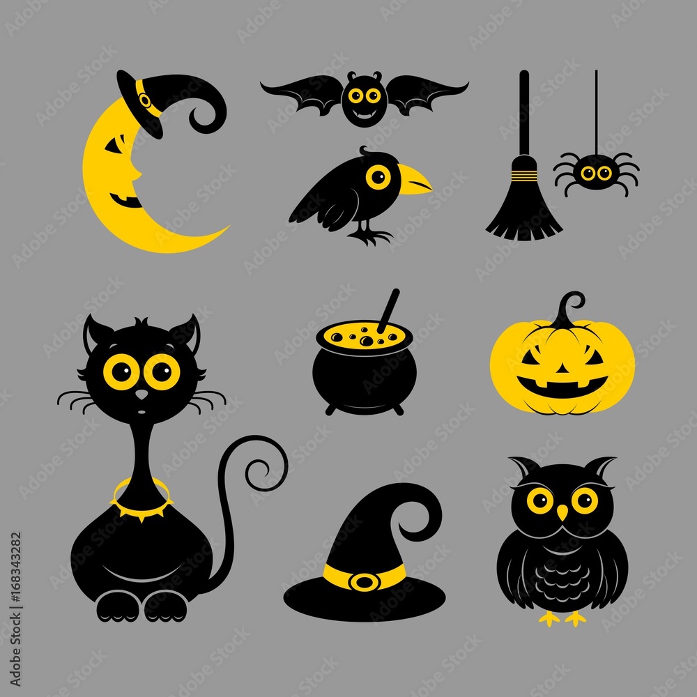 Halloween icons or logos in modern line style. Vector illustration on a gray background. Halloween icons or logos in modern line style. Vector illustration on a gray background.