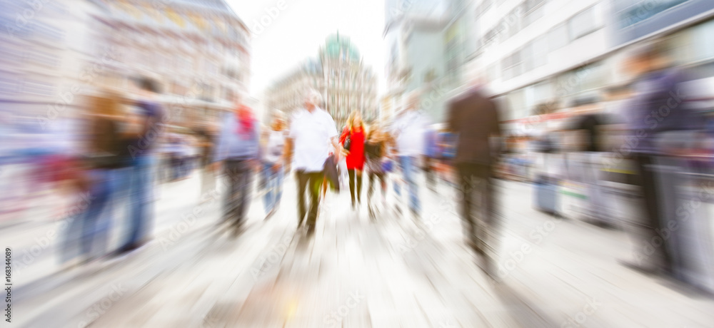 Abstract Image of Business People Walking on the Street and cityscape background
