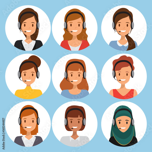 call center people team work. customer service character. illustration vector of avatar woman.