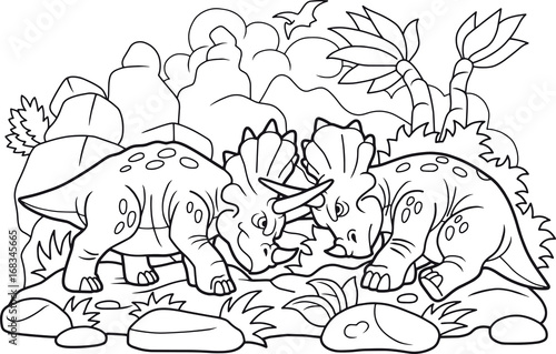 cartoon funny dinosaurs fight each other
