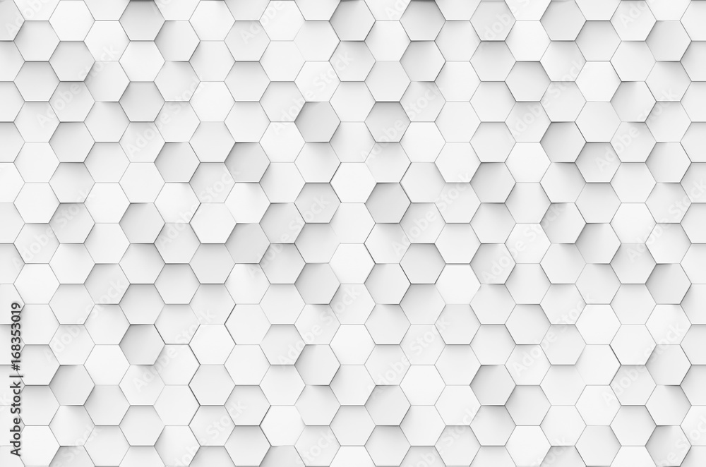 3d rendering. white geometric hexagons arrang on the wall 3d rendering. white geometric hexagons arrang on the wall