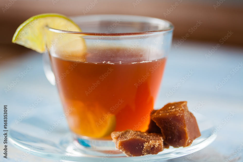 Hot sugarcane-water (aguapanela) with lemon Hot sugarcane-water (aguapanela) with lemon