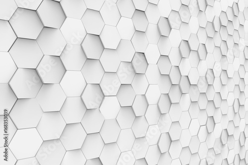 Fototapeta Naklejka Na Ścianę i Meble -  3d rendering. white geometric hexagons arrang on the wall