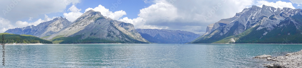 Panoramic view of Lake Minnewanka in Banff National Park, Alberta, Canada
