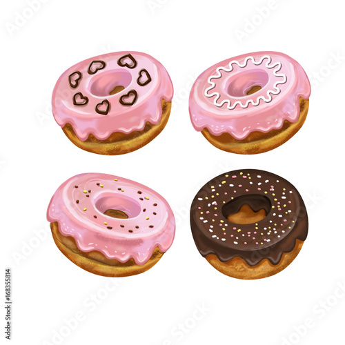 A set of donuts. Illustration. Watercolor imitation