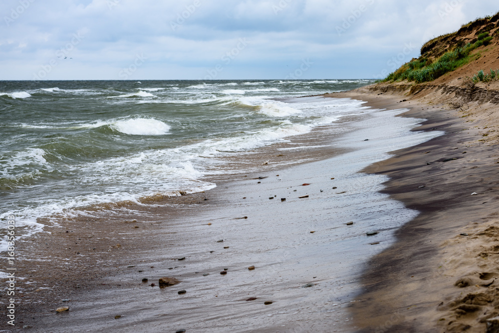 Fototapeta premium View of a stormy beach in the morning.