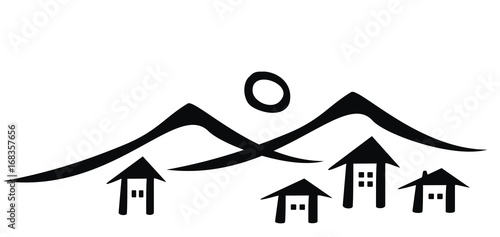 Mountain village, vector icon, black silhouette