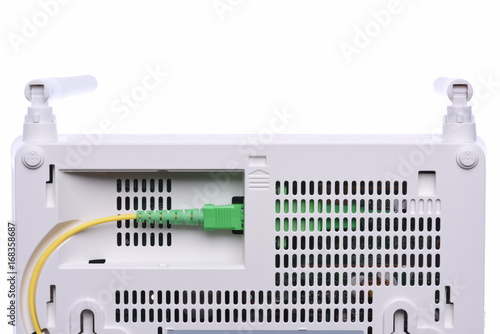 Passive optical network unit isolated on white background closeup