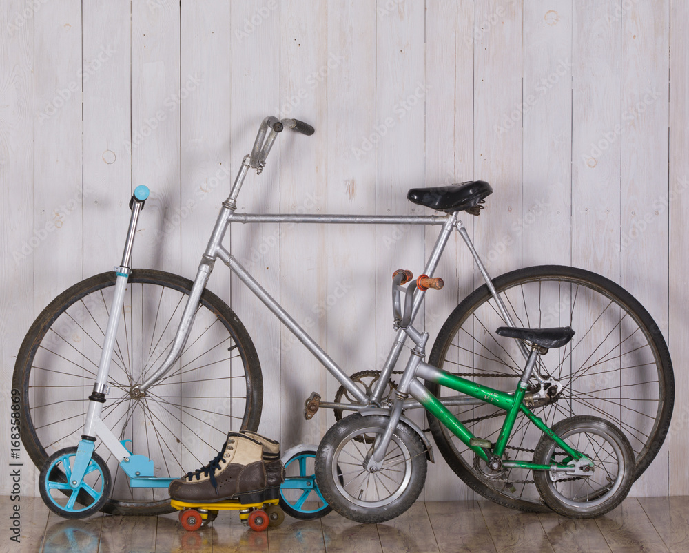 Adult and children's bicycles.Family bicycles