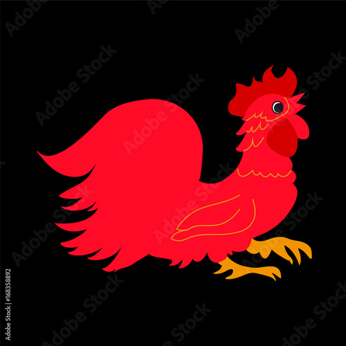 Red rooster on a black background.The symbol of the new year 2017.