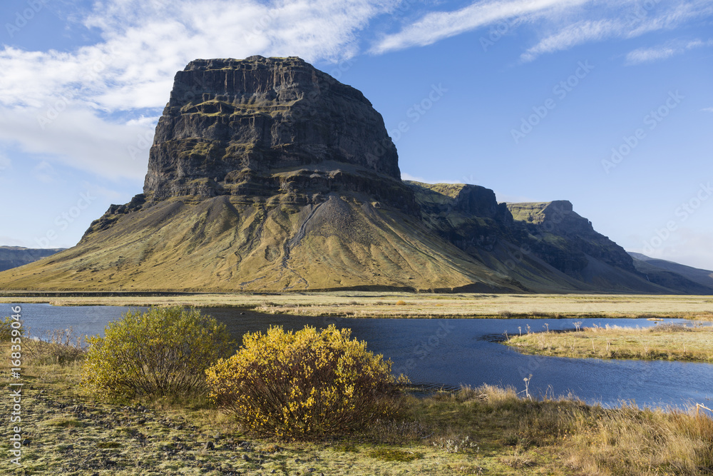 Striking mountain in the south of iceland during the autumn