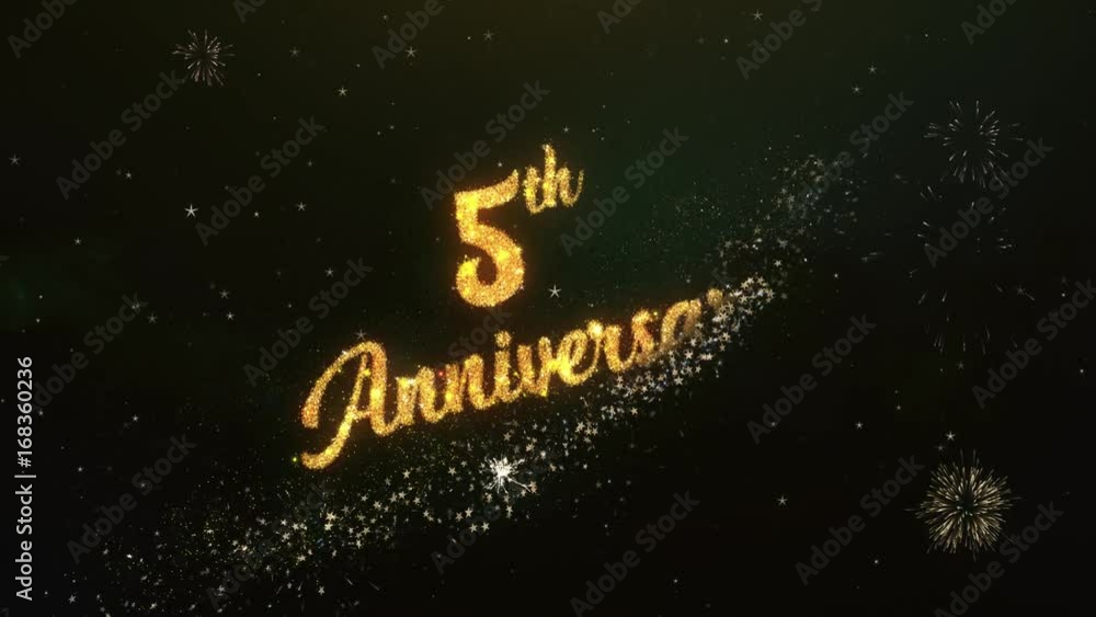 5th Anniversary Greeting Text Made from Sparklers Light Dark Night Sky With Colorfull Firework.
5th Anniversary Greeting Text Made from Sparklers Light Dark Night Sky With Colorfull Firework.