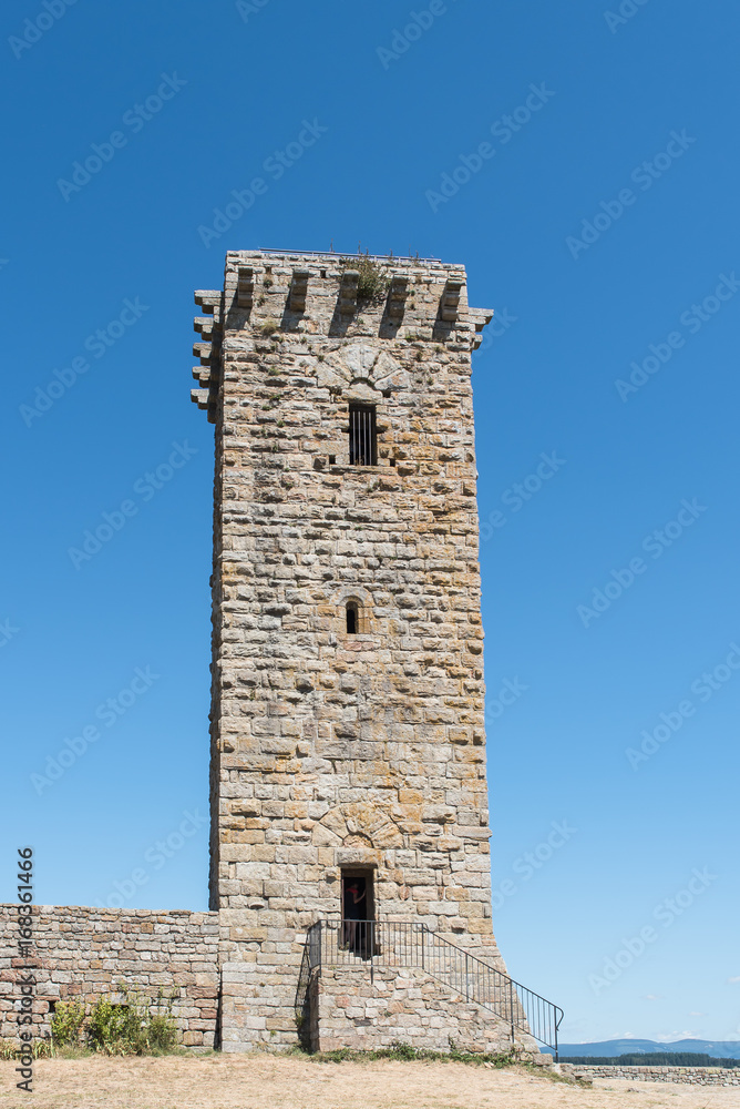 La Garde-Guerin, fortified village in Lozere, tower, in the Cevennes in France
