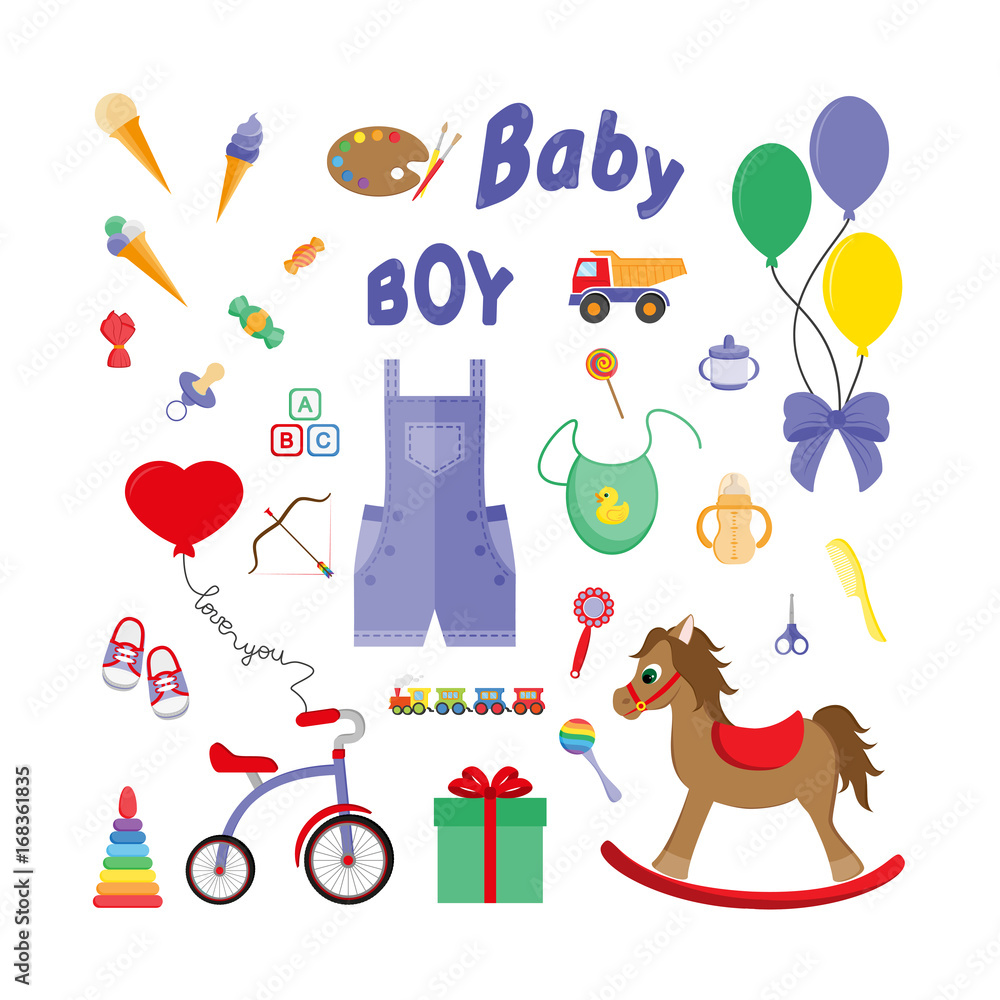 Baby icons for boys. Icon. Vector. Flat.