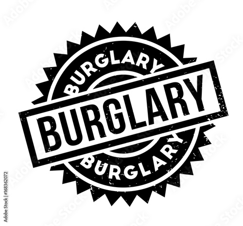 Burglary rubber stamp. Grunge design with dust scratches. Effects can be easily removed for a clean, crisp look. Color is easily changed.