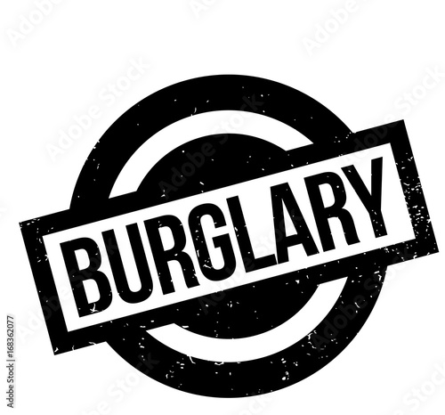 Burglary rubber stamp. Grunge design with dust scratches. Effects can be easily removed for a clean, crisp look. Color is easily changed.