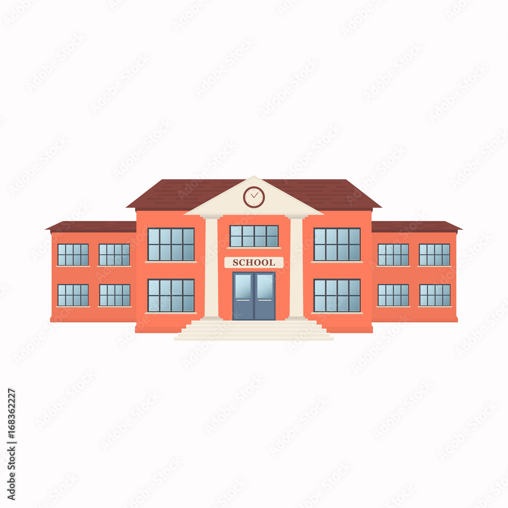 School building exterior isolated on white background. Front view School building exterior isolated on white background. Front view