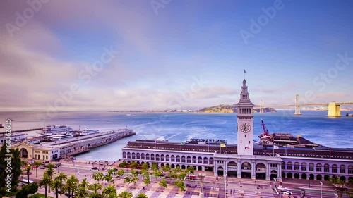 Time lapse - San Francisco Ferry Building with Ferries - 4K