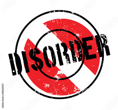 Disorder rubber stamp. Grunge design with dust scratches. Effects can be easily removed for a clean, crisp look. Color is easily changed.