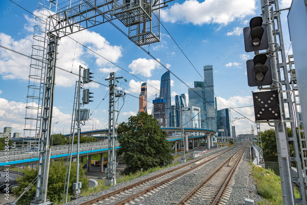 MOSCOW, RUSSIA - AUGUST 17, 2017: Unusual view of the Moscow City business district
