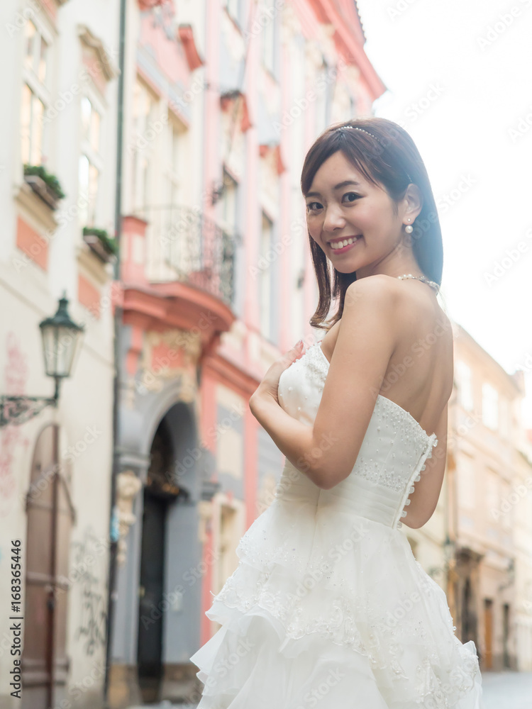 attractive asian woman wedding image in europe
