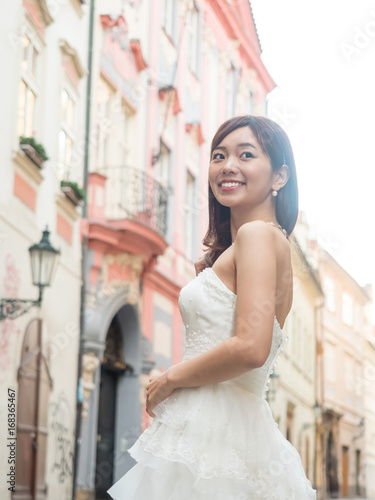 attractive asian woman wedding image in europe