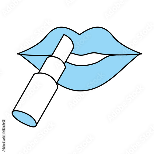 Flat line monocromatic mouth with lipstick over white background vector illustration