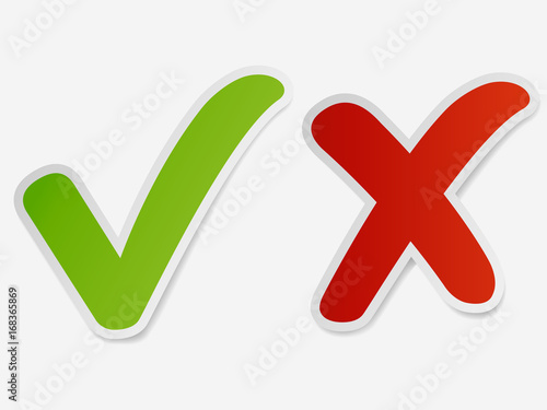 check mark green and red cross. vector