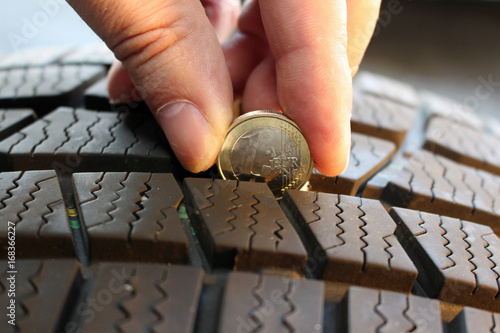 krp4 KontrolleReifenProfil krp - Reifenprofil mit Euro-Münze und Hand kontrollieren - xxl g5441