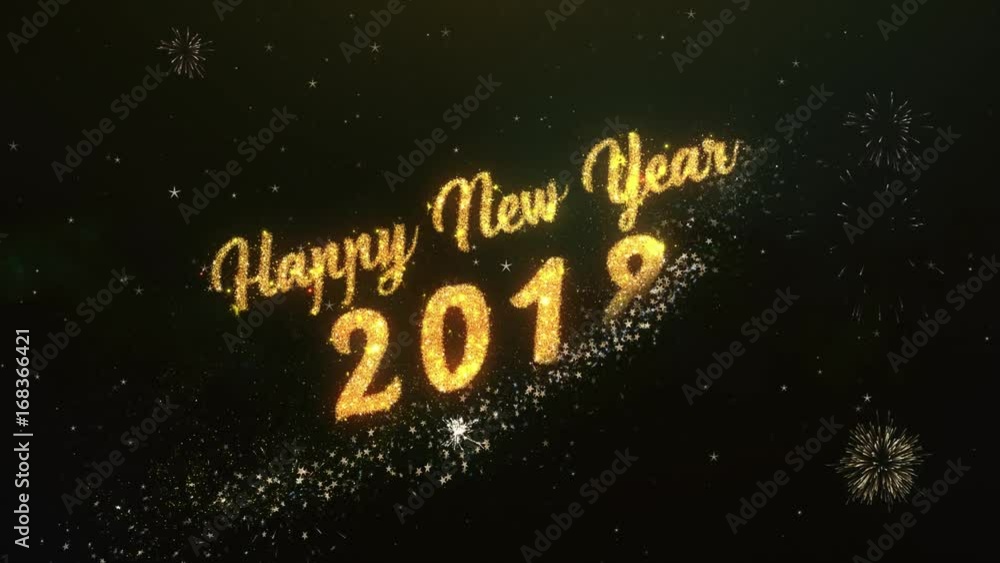 Happy New Year 2018 Greeting Text Made from Sparklers Light Dark Night Sky With Colorfull Firework.
Happy New Year 2018 Greeting Text Made from Sparklers Light Dark Night Sky With Colorfull Firework.