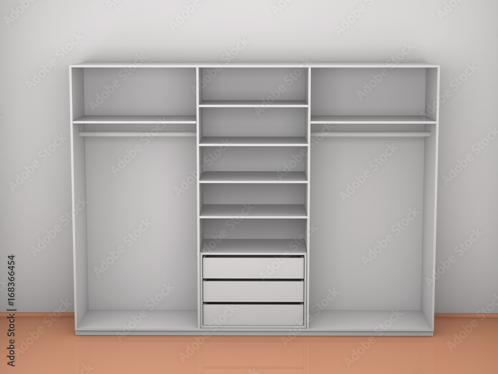 the empty wardrobe in the interior. 3D rendering the empty wardrobe in the interior. 3D rendering