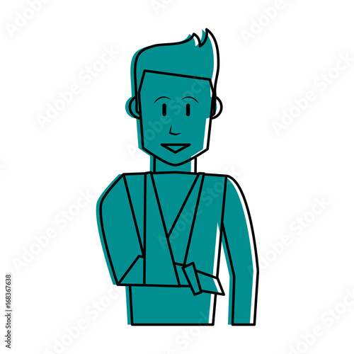 happy man with injured arm icon image vector illustration design  blue color