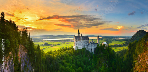 Neuschwanstein castle at sunset, Germany