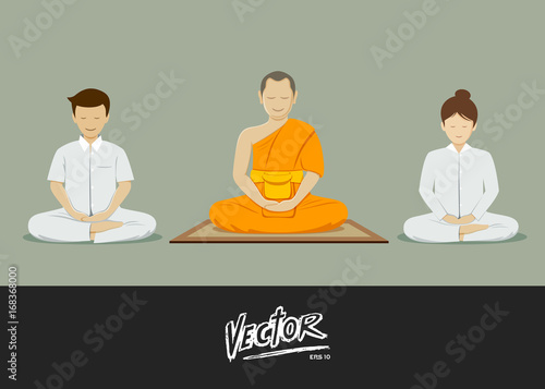 Thai monks and people meditation collections. vector illustration