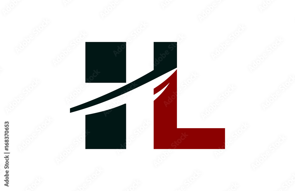 HL Red Negative Space Square Swoosh Letter Logo HL Red Negative Space Square Swoosh Letter Logo