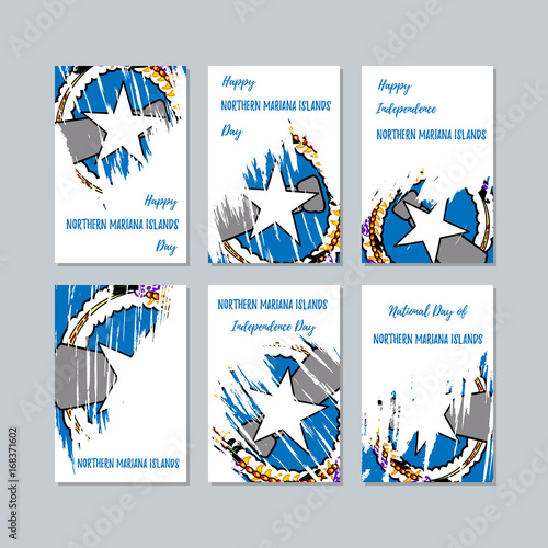 Northern Mariana Islands Patriotic Cards for National Day. Expressive Brush Stroke in National Flag Colors on white card background. Northern Mariana Islands Patriotic Vector Greeting Card.