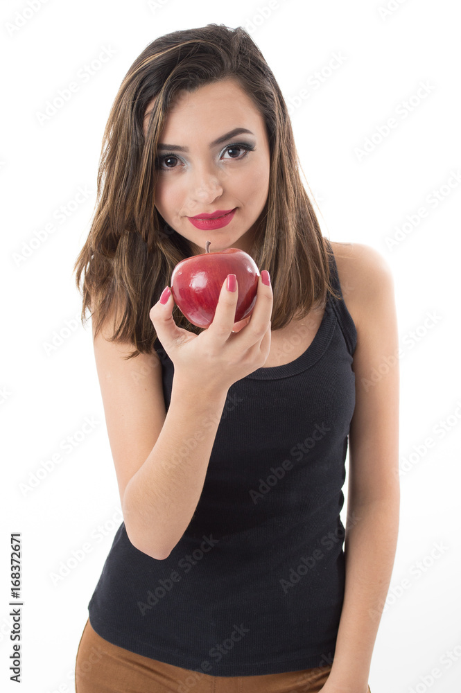 Linda mulher segurando uma maçã Linda mulher segurando uma maçã