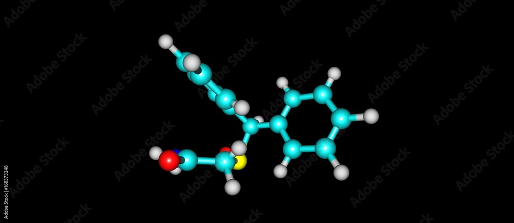 Modafinil molecular structure isolated on black