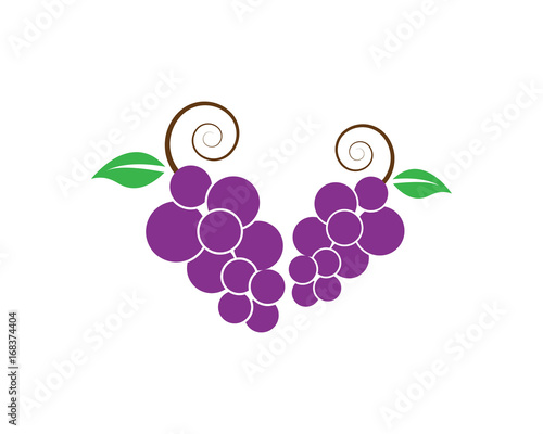 Bunch of wine grapes with leaf icon for food apps and websites