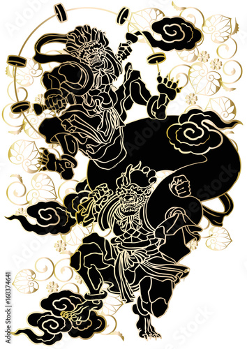 風神　雷神図　和柄