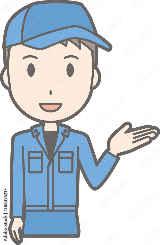 An illustration guided by a man wearing work clothes An illustration guided by a man wearing work clothes