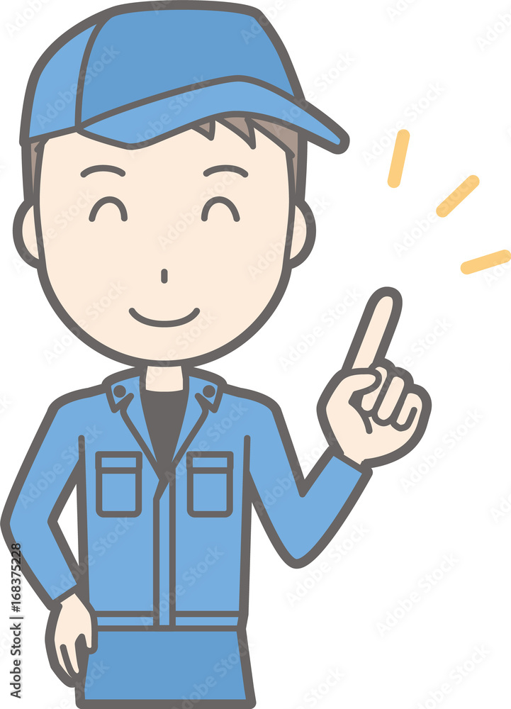 Illustration that a man wearing work clothes points with your smile with a smile Illustration that a man wearing work clothes points with your smile with a smile