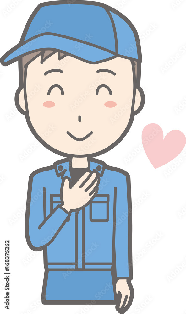 Illustration that a man wearing a work clothes laughing with a hand on his chest Illustration that a man wearing a work clothes laughing with a hand on his chest